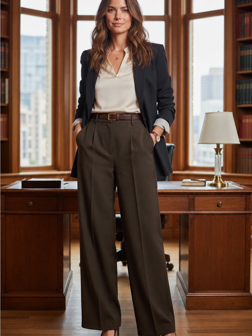 NWT Express Editor Relaxed Trouser Mid Rise Chocolate Brown 6R